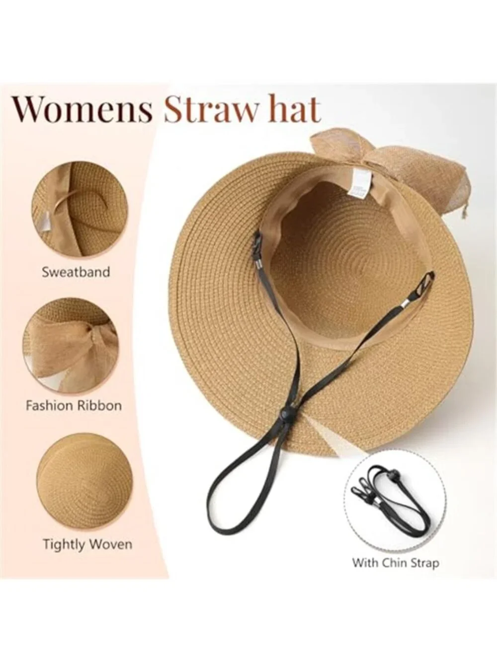 Sun Hats for Women Straw Beach Hat UV Sun Protection Foldable Bowknot Sun